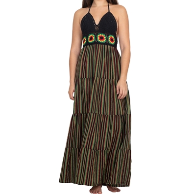 Women's Rasta Black Crop-Top Stripe Maxi Dress