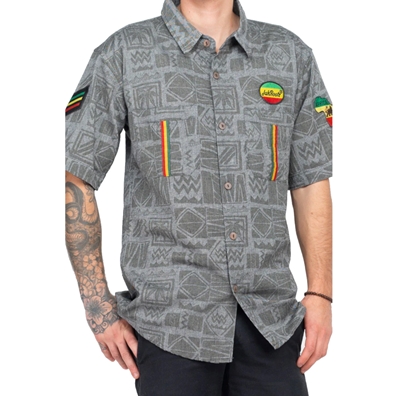 90's Print Rasta Short Sleeve Grey Shirt