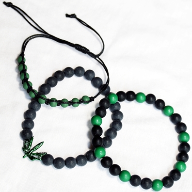 420 3pc Braided, Beaded, and Leaf Bracelet Set