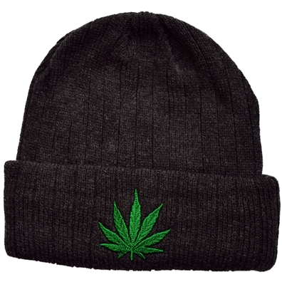 Charcoal Weed Leaf Embroidered Beanie