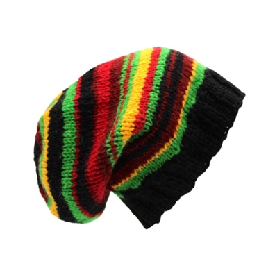 Thin Rasta Stripe Wool Knit Slouch Beanie Hat