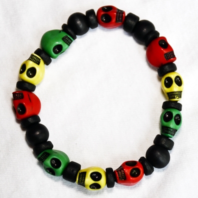 Rasta Skull Beaded Bracelet