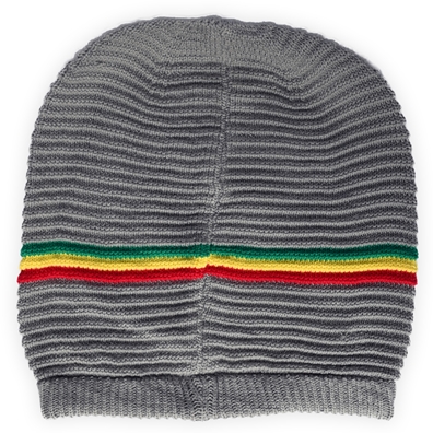 Oversized Beanie Cap - Grey/Rasta Stripe