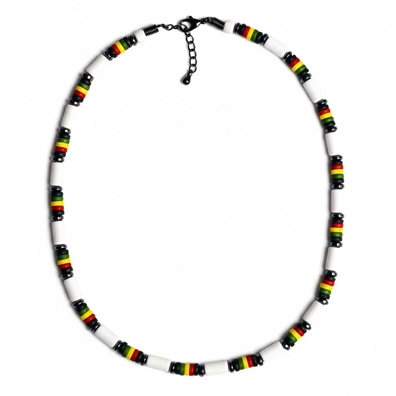 White & Rasta Flag Beaded Necklace