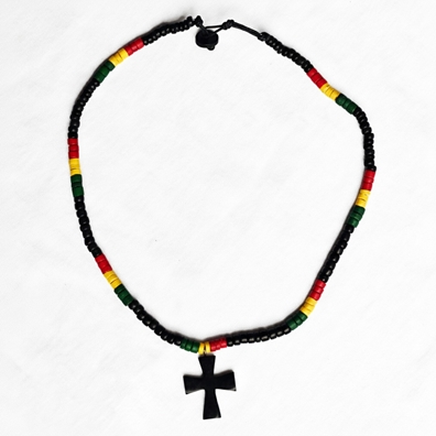 Rasta Cross Beaded Necklace