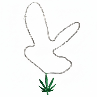 Silver Chain Green Leaf Pendant Necklace