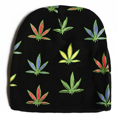 Multi-Color Marijuana Leaf Pattern Beanie