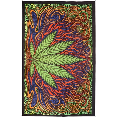 Psychedelic Cannabis Leaf Swirl Tapestry (60x90)