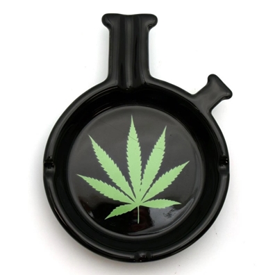 Bong-Shaped Ashtray with Green Cannabis Leaf