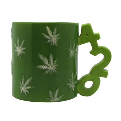 420 Handle Ceramic Mug with Embossed Leaves