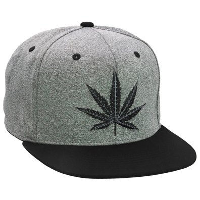 Embroidered Weed Leaf Snapback Hat (Grey/Black)