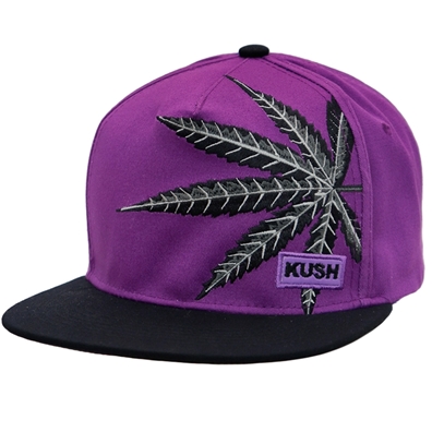 Purple "KUSH" Weed Leaf Snapback Hat