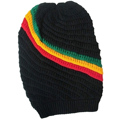 Rasta Stripe Slouchy Knit Tam Hat (Black)