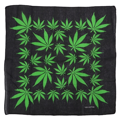Green Weed Leaf Pattern Bandana (Black)
