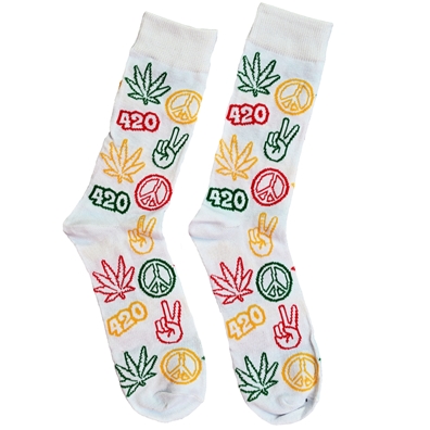 420 Peace & Cannabis Icon Rasta Crew Socks