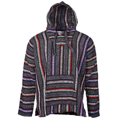 Charcoal Grey Baja Hoodie with Multi-Color Stripes