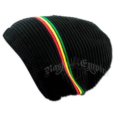 Oversized Beanie Cap - Black/Rasta Stripe