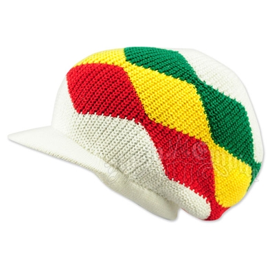 Rasta Waves Cotton Cap with Visor - White/Rasta