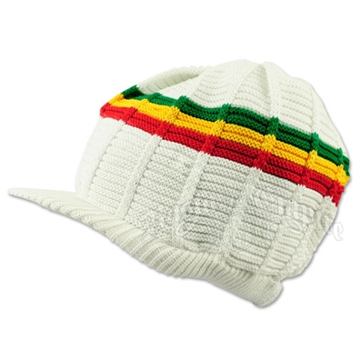 Rasta Cotton Ribbed Visor Cap - White/Rasta Stripes