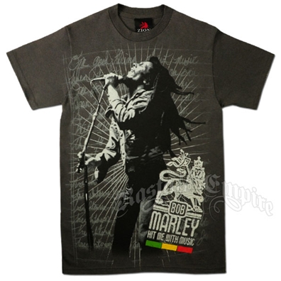 Bob Marley Hit Me With Music Charcoal T-Shirt - Men's