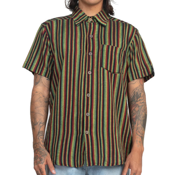 Rasta Striped Button Down Shirt | RastaEmpire
