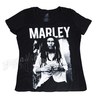 Bob Marley B & W Plus Size Black Scoop Neck Top - Women's